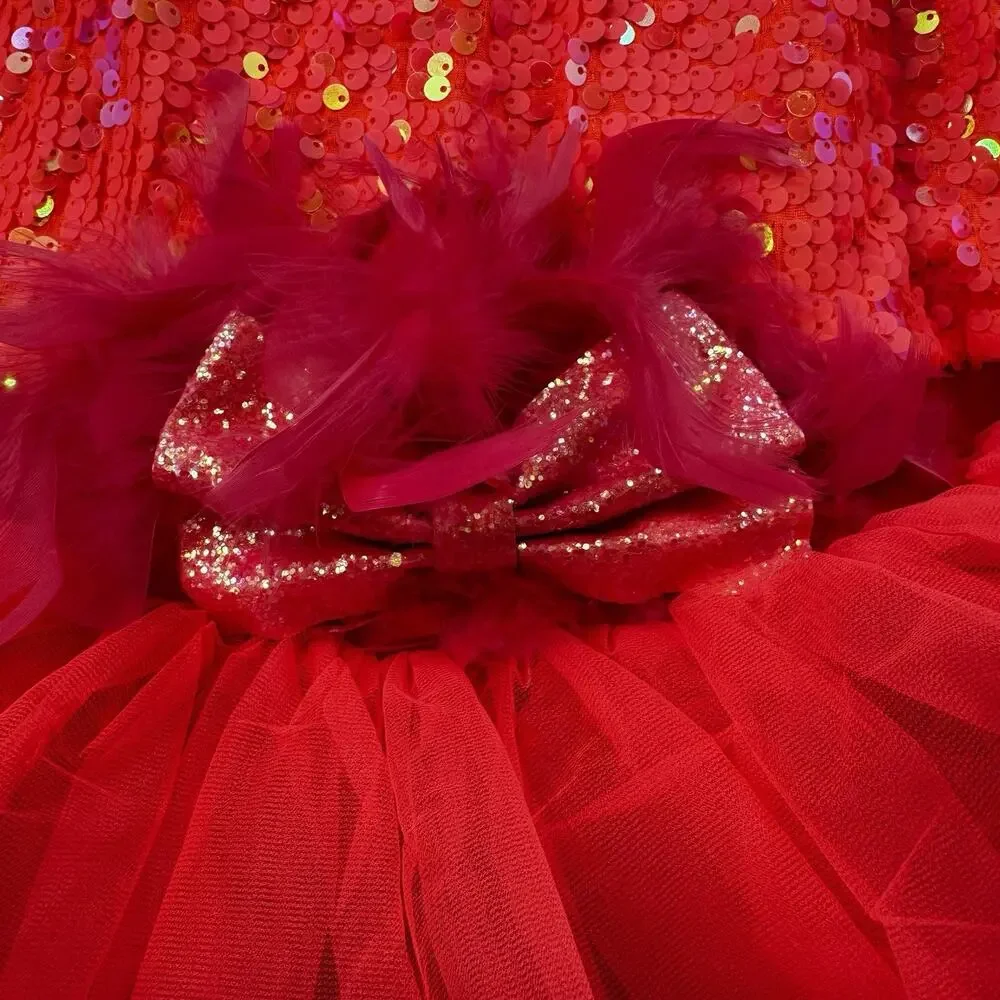 Weissman Go Bananas Tangerine Neon Orange Pink Sequin Tutu Feathers 13837 XLC